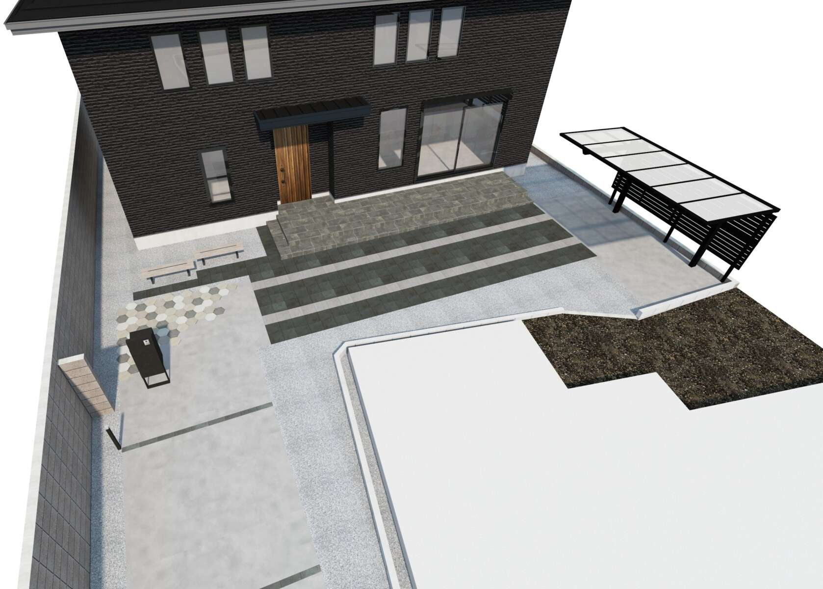 砕石敷きと舗装の配置バランスを確認する3Dパース