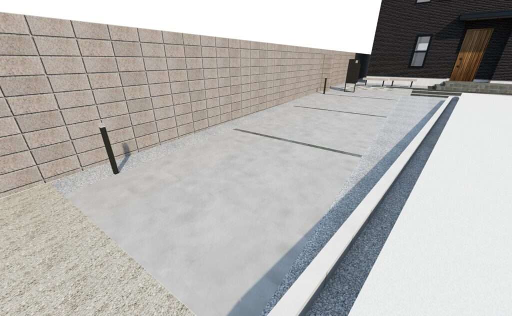 玄関前アプローチの動線計画を示す3Dパース