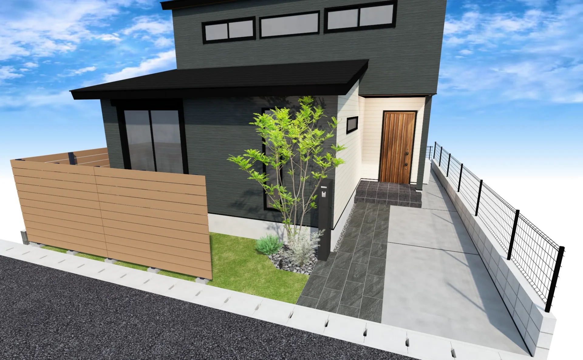 川口市の新築外構工事前に作成した3DCADパース