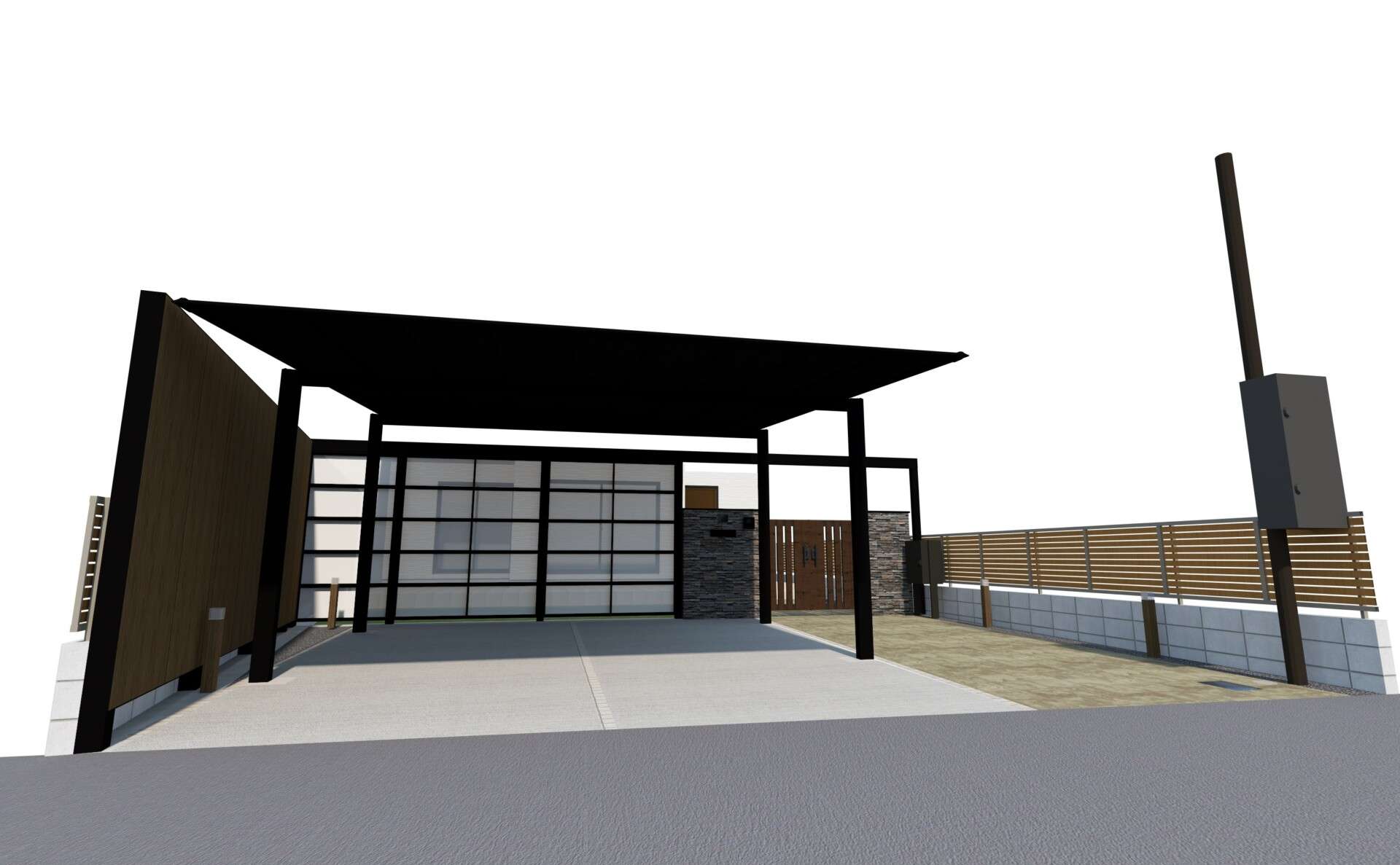 外構リフォーム提案の3Dパース完成イメージ(全体俯瞰)