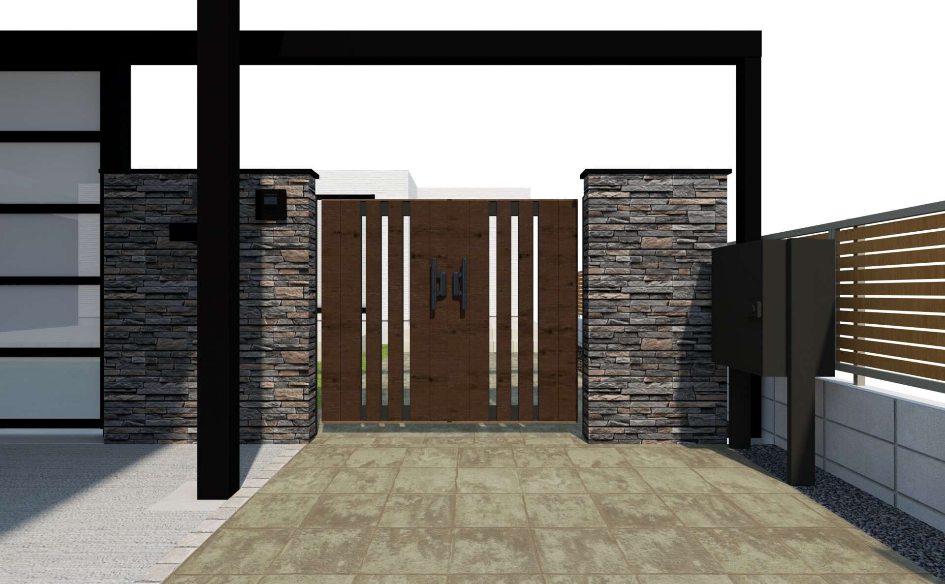 門まわり部分の3Dレンダリングイメージ