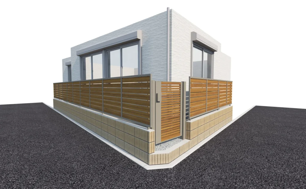施工前にお客様と共有した目隠しフェンスの3D CADパースイメージ（朝霞市）