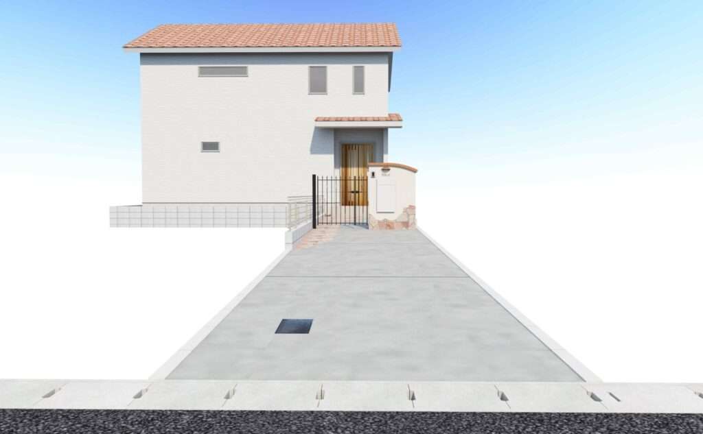 「3Dパースで確認した門袖と鋳物門扉の完成イメージ